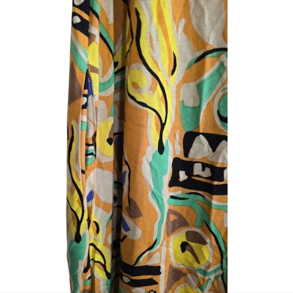 Anthropologie Vanessa Virginia Mina Yellow Print Shift Dress Large Rayon Silk - Picture 4 of 8